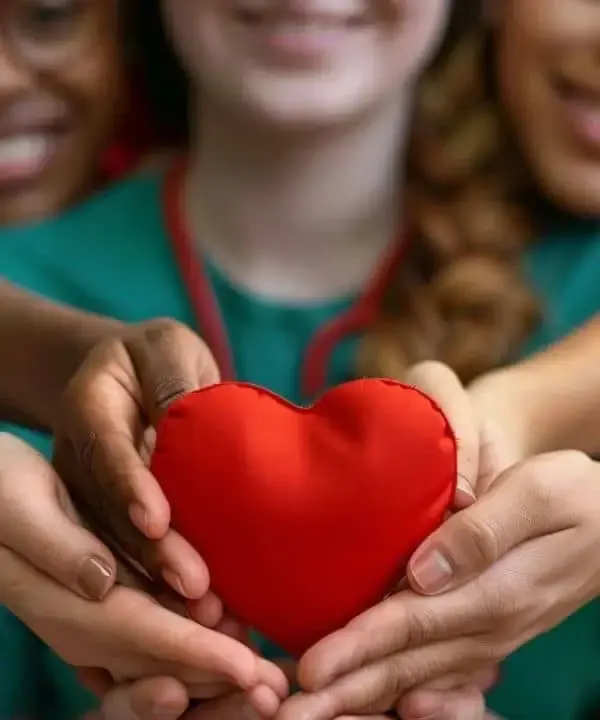 Three girls are holding a heart model